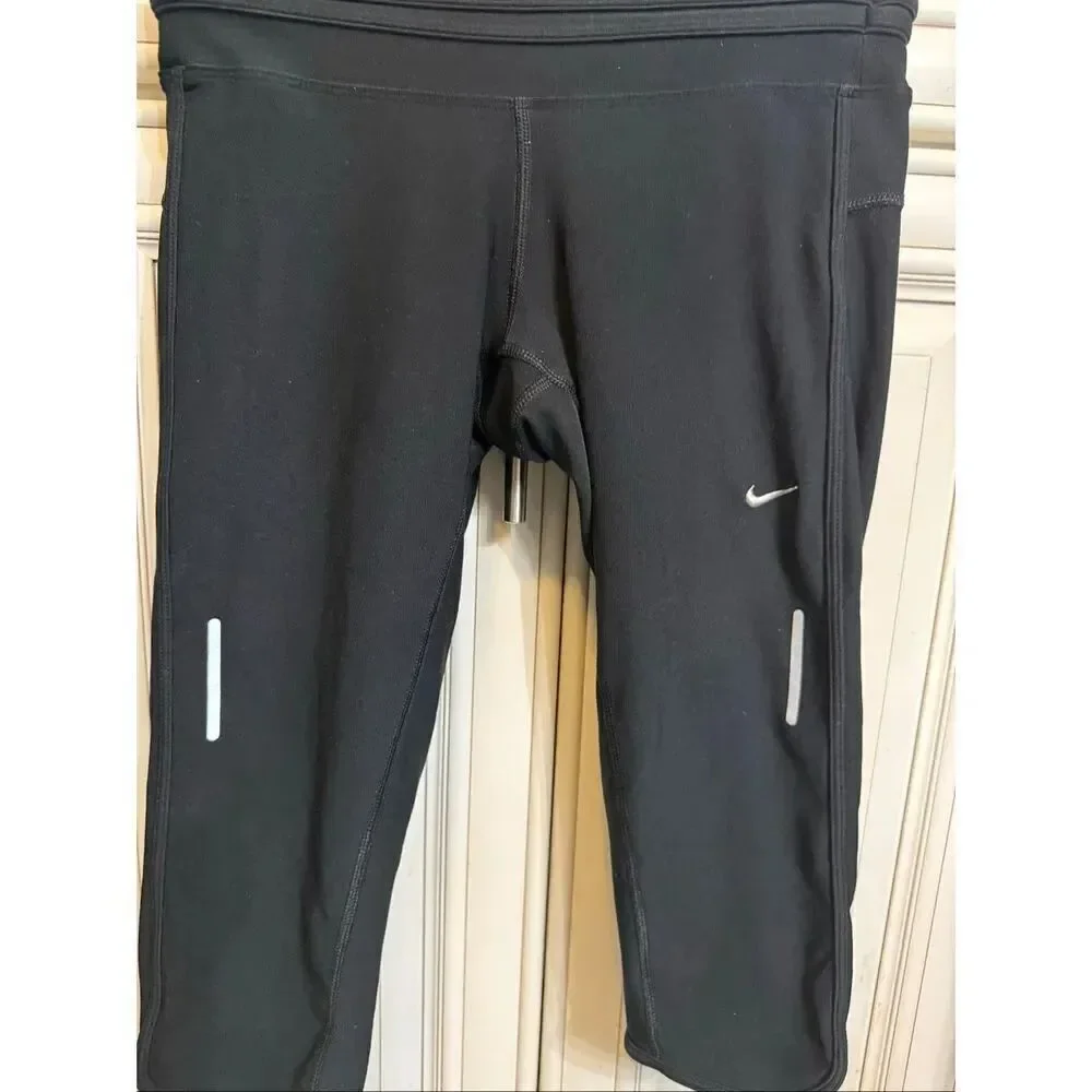 Nike Women's Dri-fit Running Cropped Capri Activewear Leggings Black Small